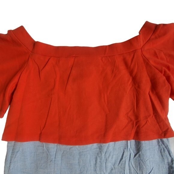 Postmark Anthro Drew Off the Shoulder Layered Reddish Orange Denim Top Size S - Picture 4 of 13